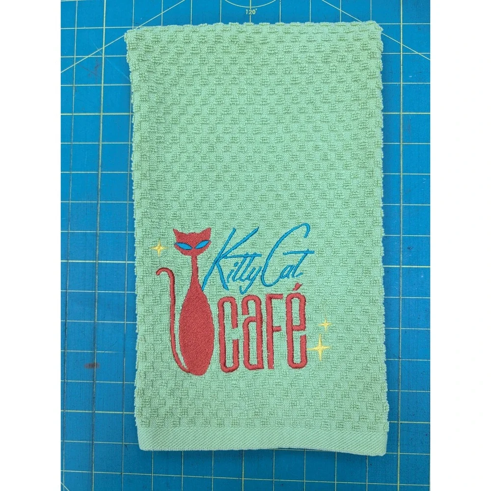Kitty Cat Cafe Retro Mid Century Modern Atomic Kitchen Bath Hand Towel